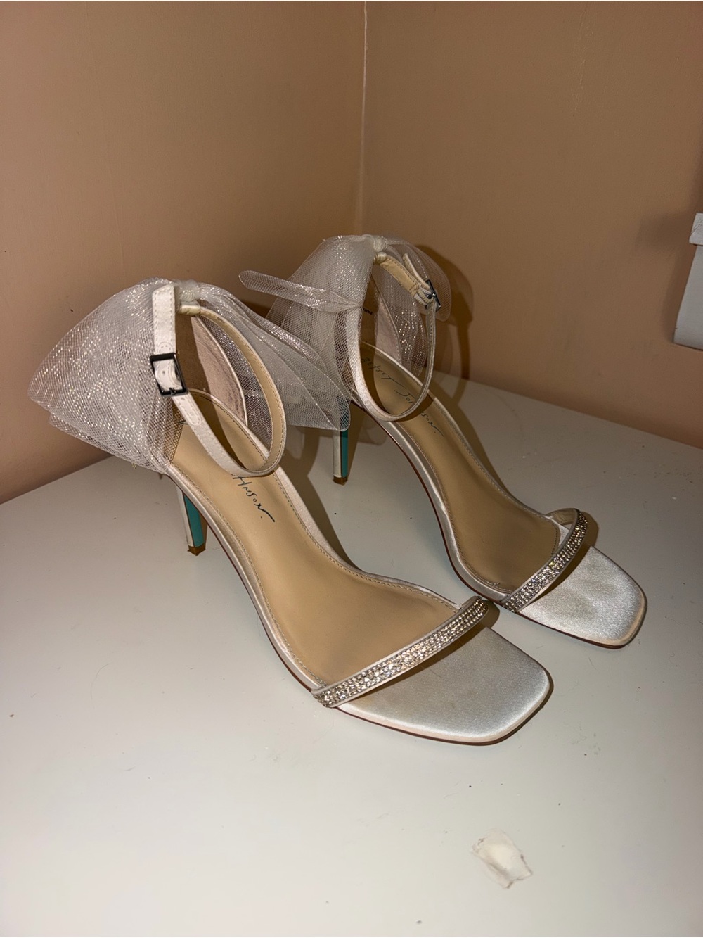 Betsey Johnson tulle bow bridal heels